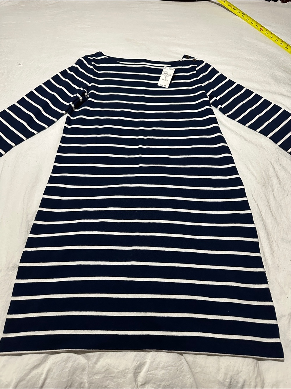 Lands' End Navy and White Striped Midi Dress